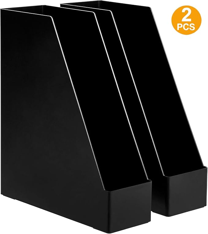 Amazon Basics Plastic Desk Organizer - Vertical Magazine and File Holder, Black, 2-Pack