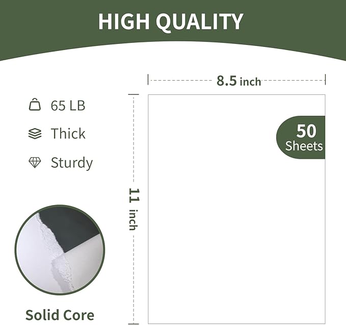 White Cardstock 8.5x11, Creebe 50 Sheets 65lb Card Stock Printer Paper 8.5 x 11 White Paper for Cards Making, Office Printing, Art, Crafts