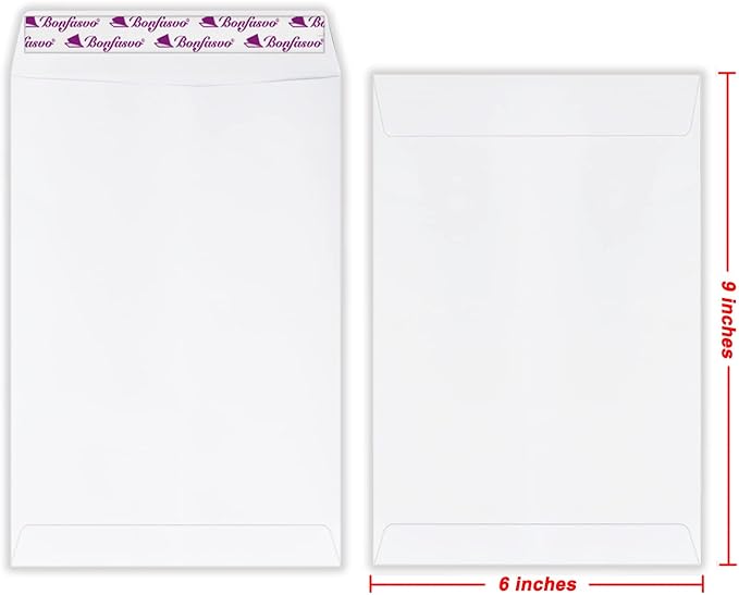 Bonfasvo 300 Pack 6x9 White Catalog Envelopes Peel & Seal Security Mailing Envelopes 120GSM Kraft Paper self Seal Envelopes for Invitations Papers Photos Documents Pictures Papers Files