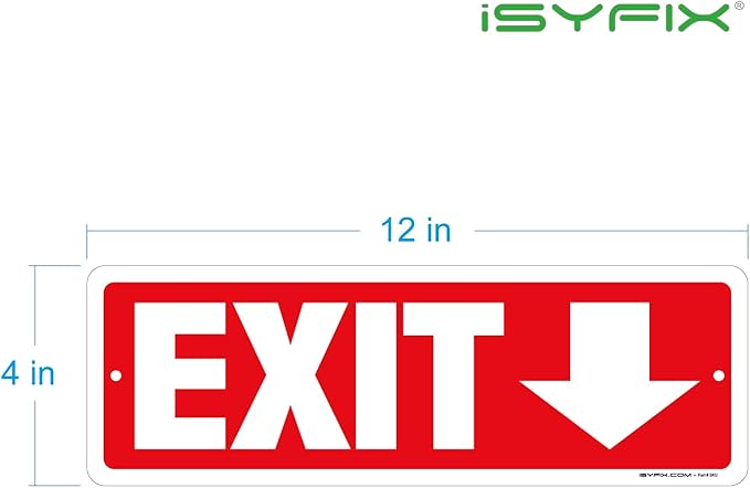 iSYFIX Exit Signs 2 Pack 12x4 Inch with Directional Down Arrows - Rust Free Aluminum, Laminated for UV, Weather, Scratch Resistance - Ideal for Offices, Schools, Theaters, Restaurants