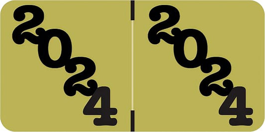 2024 Year Labels, Doctor Stuff 2024 Chart Stickers, Ringbook Sheets, Gold/Black Color Coded, Jeter Style, USA Made Year Stickers for End Tab File Folders, 270/Package, 3/4" x 1-1/2"