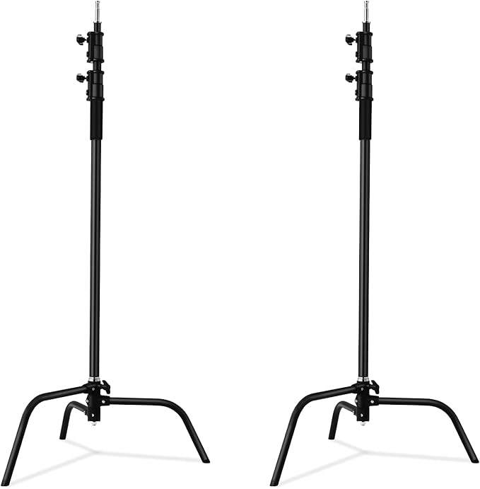 2 Packs C-Stand Kit,Heavy Duty Steel Photography Light Stand Kit,Adjustable 5-10.8 feet Sturdy Turtle Base for Studio Softbox, Monolights, Reflector, Umbrella（Black）
