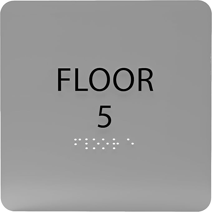 Grey w/Black ADA Floor 5 Sign with Braille – Made from Durable Acrylic and Ready to Mount