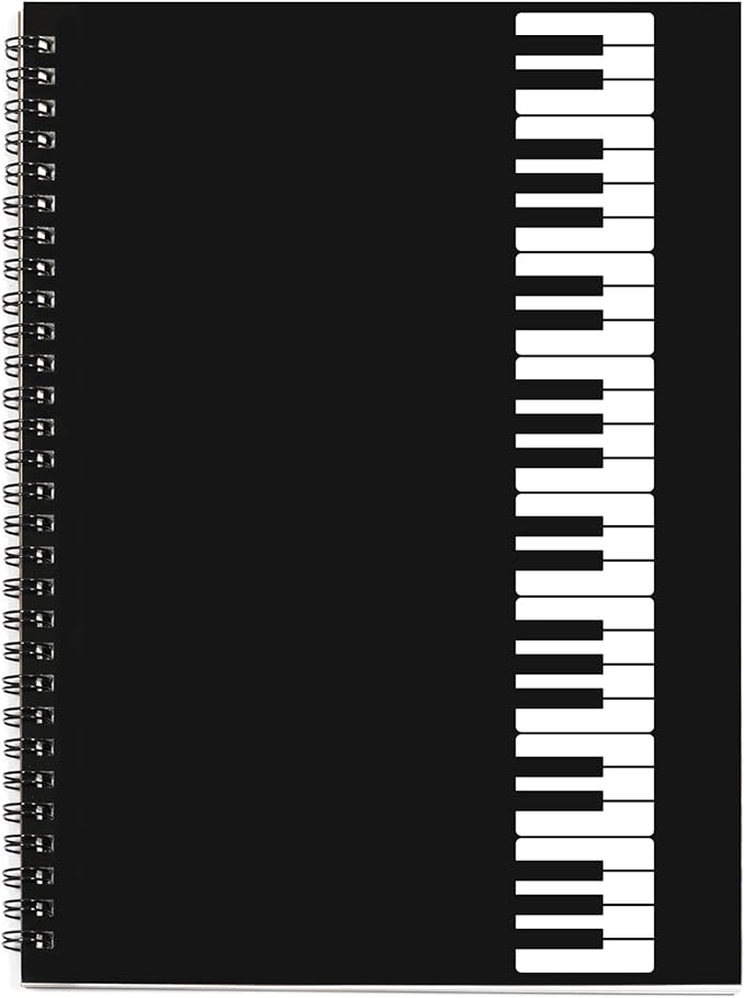 Music Notebook, Blank Sheet Note book, Cardboark Spiral NoteBook Manuscript Paper, Composition Staff Paper for Kids, Musician, Students, Piano-Keyboard-Music-Notebook 100 Pages 26x19cm