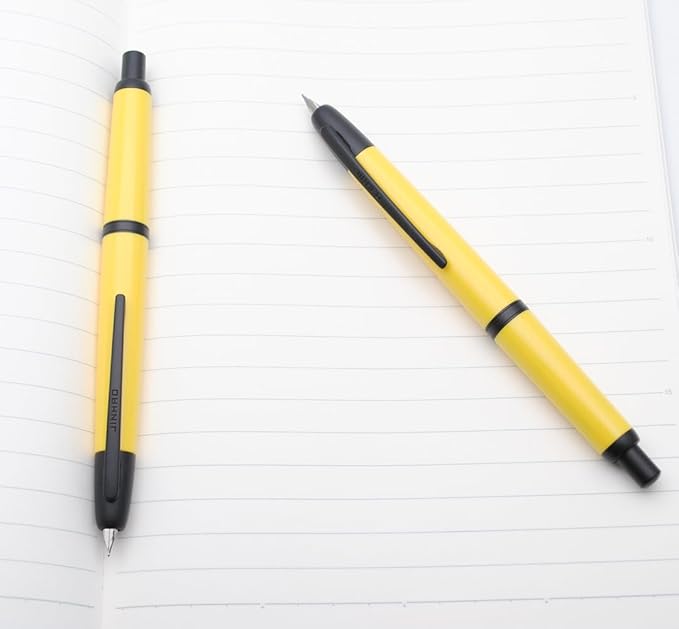 JINHAO 20 Press Fountain Pen, Retractable Capless Resin Pen with Ink Converter (EF Nib 0.4mm, Lemon Yellow - Black Clip)