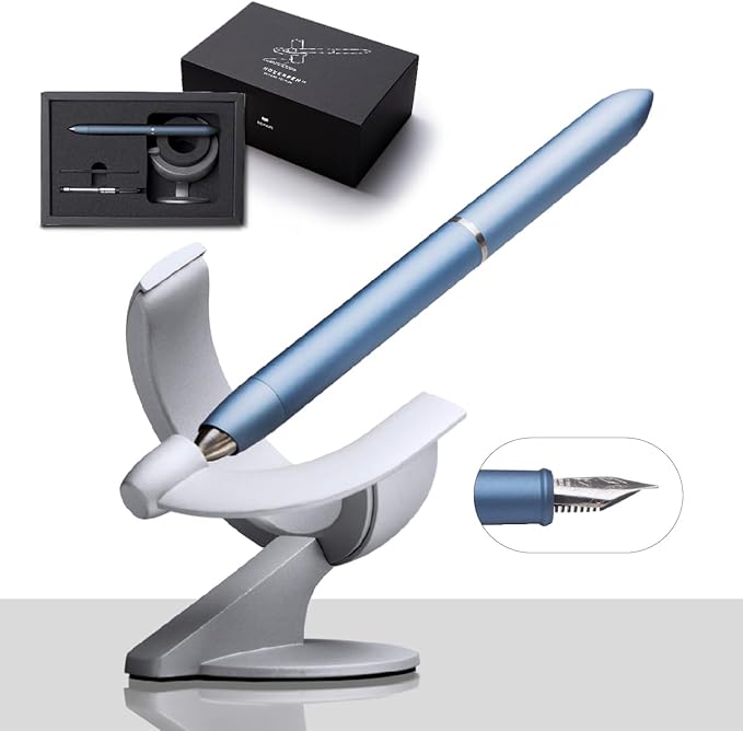 novium Hoverpen Future - Luxury Fountain Pen, Schmidt Nib (Fine), Converter, Extra Refill, Futuristic Aesthetic, Aerospace Metal, Best Pen Gift Set for Men & Women (Mist Blue)