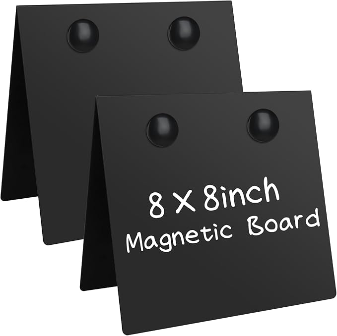 2 Pcs 8x8inch Magnetic Bulletin Board with 4 Magnets, Metal Magnet Display Board, Tabletop Memo Board, Memo Display Easel Stand for Home Kitchen School Office