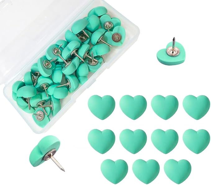 Aoxsie 28pcs Decorative Cute Push Pins Heart Green Thumbtacks Thumb Tacks Pushpins for Bulletin Cork Boards Office Products