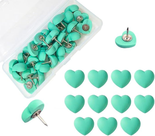 Aoxsie 28pcs Decorative Cute Push Pins Heart Green Thumbtacks Thumb Tacks Pushpins for Bulletin Cork Boards Office Products