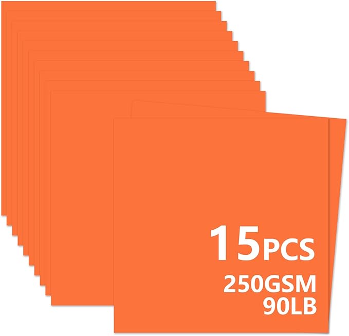15 Sheets Orange Cardstock 12"x12",250gsm/90lb Heavyweight Cover Cardstock Paper, Thick and Smooth Card Stock Perfect for Card Making, Scrapbooking and Crafts (Orange)