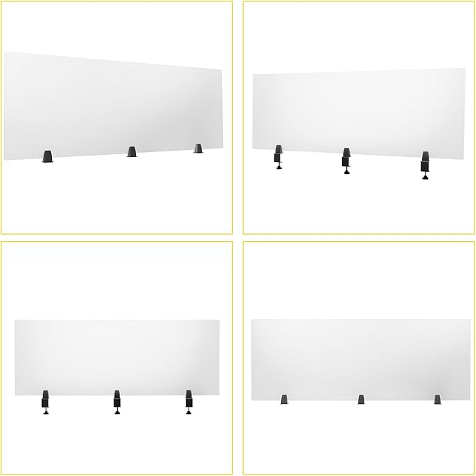 Acrylic Free Standing Screen, 60”W x 22”H Desk Divider Sound Absorbing Cubicle Desk Divider, Desk Privacy Panel and Privacy Shields for Student Desks, 3C-type clamps, on Desk Partition, Frosted