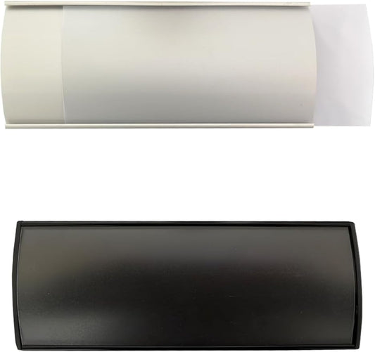 Set of 2 Curved Name Plate Holder for Doors 8" x 3" Wall Mount Office Business Door Sign Holder Aluminum Sign Frame with Adhesive Tape Plastic Film for Office Business Display(Silver)