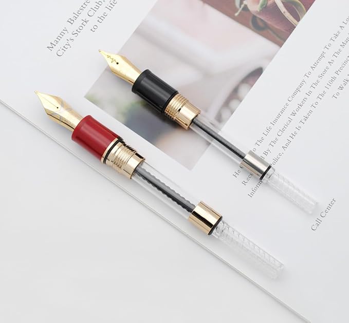 JINHAO 1935 Fountain Pen TIANDAO Series #8 Nib Ink Pen with Guitar-Shaped Clip and Ink Converter (M Nib 0.7mm, Red)