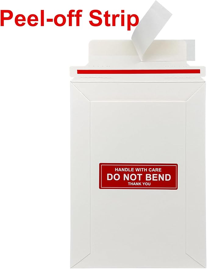 Neehows 100 Pack 5x6.9" Rigid Mailers Cardboard Envelopes, 400GSM Photo Mailers Shipping Envelope with "DO NOT BEND" Labels, Small Stay Flat Self Seal Document Envelope for Trading Cards- White