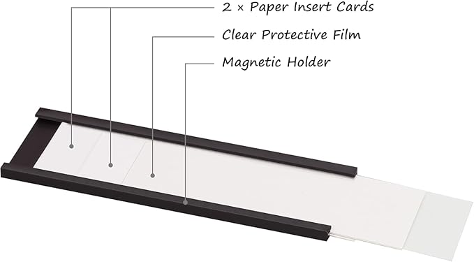Realth C Channel Magnetic Label Holders 30 Pack 3'' x 6'' with Paper Inserts and Clear Plastic Protectors, Magnetic Data Card Holders File Cabinet Labels for Metal Racks and Shelves