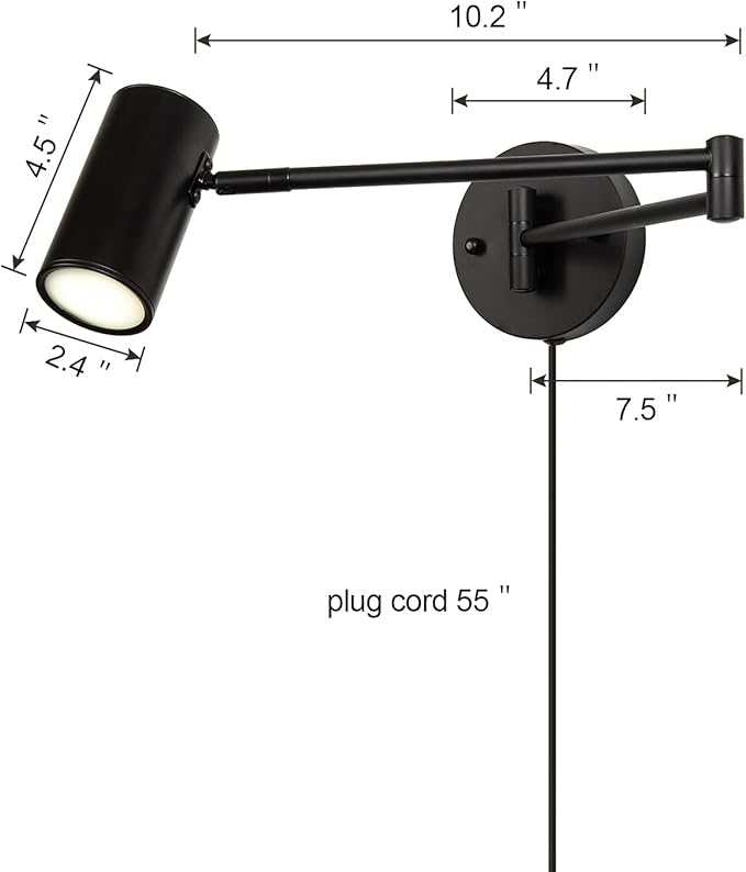 Ahaloye 2 Pack Plug in Wall Sconce, Black Swing Arms Wall Lamp with Plug-in Cord Adjustable Wall Light for Bedroom Living Room (Light Source Included)