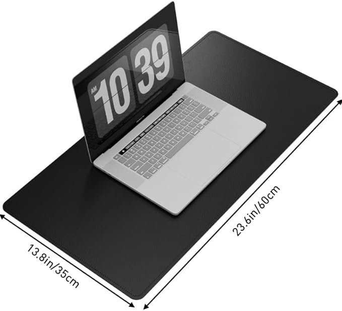 DAWNTREES Laptop Mat for Desk,PU Leather Desk Protector Pad,Non Slip, 23.6" x 13.8" Large Mouse Pad and Keyboard Mat, Waterproof Writing Pad for Office and Home (Black)