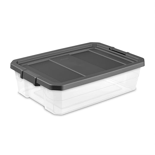 Sterilite 24-Pack Modular Stacker Box, Durable Clear Plastic Storage Bins with Latching Lids, 40 Quart - Stackable Organizing Container Boxes for Closet, Bathroom, and Office