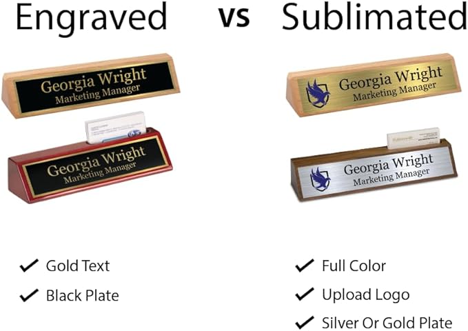 Custom Desk Wedge Name Plate - Personalized Titles and Styles (2x8 Inch, Solid Oak - w/Name Plate)