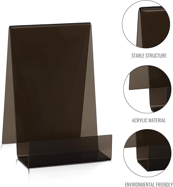 ZOEY Acrylic Book Stand with Ledge Clear Black Display Easels Plate - 5 Pack Large Book Holder Easel Stand for Display, Music Sheets, Artworks, CD, Tablet Holder