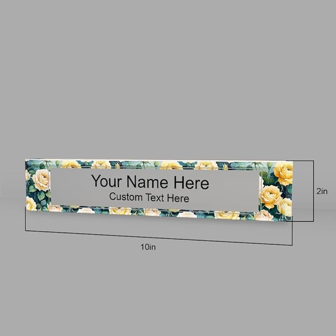 Signs ByLITA Floral Pattern Customized Nameplate | Golden Rose Personalized Full Color Acrylic Desk Sign