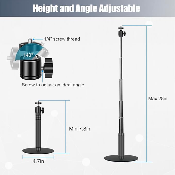 JCWINY Webcam Stand, 28 Inch Web Cam Stand for Desk, Adjustable Webcam Mount Camera Stand for Logitech Webcam C922 C930e C920S C920 C615 C960 C920x BRIO 4K NexiGo N60 and Others