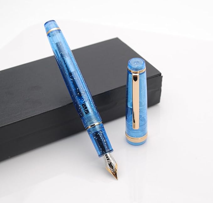 JINHAO 82 Fountain Pen (Transparent Fluorescent Blue,Fine Nib 0.5mm)