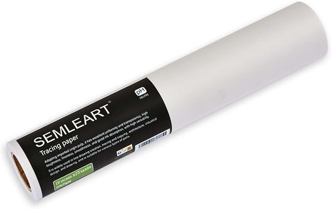 SEMLEART Trace Paper roll 10inchs x 25 Yard,32lb/50gsm,Translucent White tracing Paper for Drawing, Sketching，Sewing Pattern Gift Wrapping,Dressmaking - Sketch & Drafting Paper roll