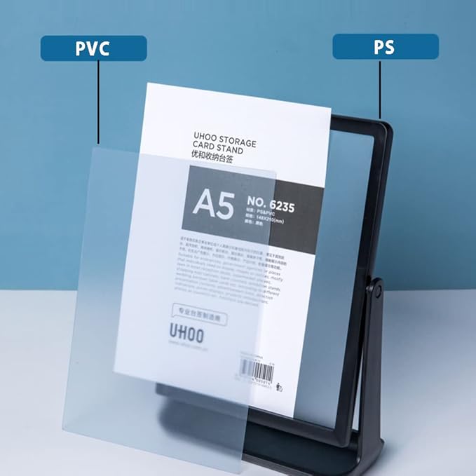 ECKEK ABS Plastic Sign Holder, Menu Displays T Shape Sign Stand, Rotating Display Stand for Ads, Menu, Photos, Business Card (Black A5 148×210mm/ 5.83×8.27 inches)