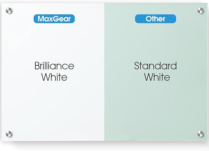 MaxGear Glass Whiteboard, Tempered Magnetic Dry Erase Board Ultra White, Frameless Wall Mounted, Office Classroom Conference Room Home Use, Includes Markers, Eraser, Magnets & Mounting Kit