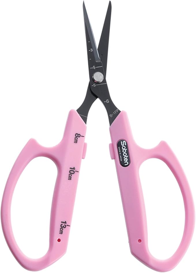 Saboten Fluorine Coated Straight Blade Trimming Scissors Pink PT-1 160mm Precision Gardening Bonsai and Floral Shears Made in Japan