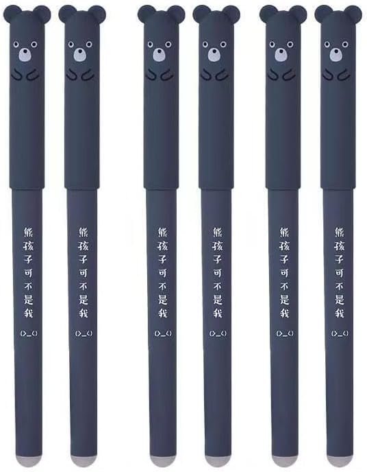 Piaogui 6pcs 0.5mm Erasable Gel Pens,Kawaii Cute Bear Pig Erasable Gel Pen Set Kawaii Pens Back to School Stationery Supplies for Writing Noting Journaling Kids Gifts (Blue-6 Pcs)