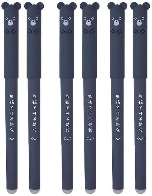 Piaogui 6pcs 0.5mm Erasable Gel Pens,Kawaii Cute Bear Pig Erasable Gel Pen Set Kawaii Pens Back to School Stationery Supplies for Writing Noting Journaling Kids Gifts (Blue-6 Pcs)