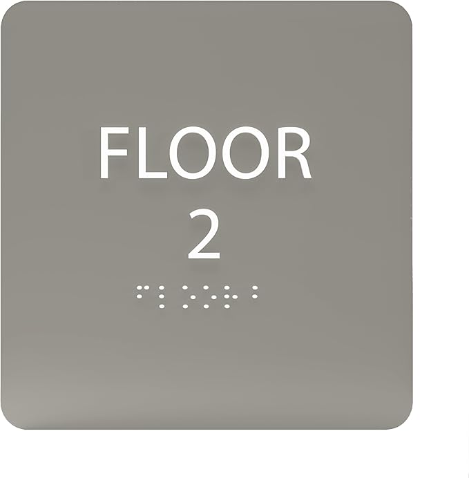 Clean Grey ADA Floor 2 Sign with Braille – Made from Durable Acrylic and Ready to Mount