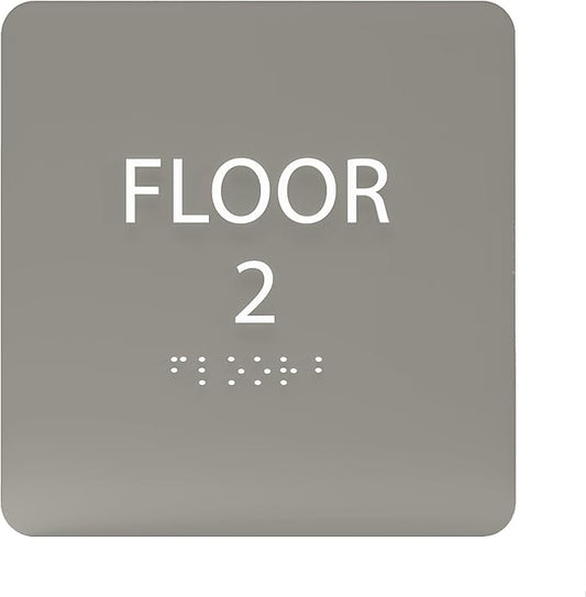 Clean Grey ADA Floor 2 Sign with Braille – Made from Durable Acrylic and Ready to Mount