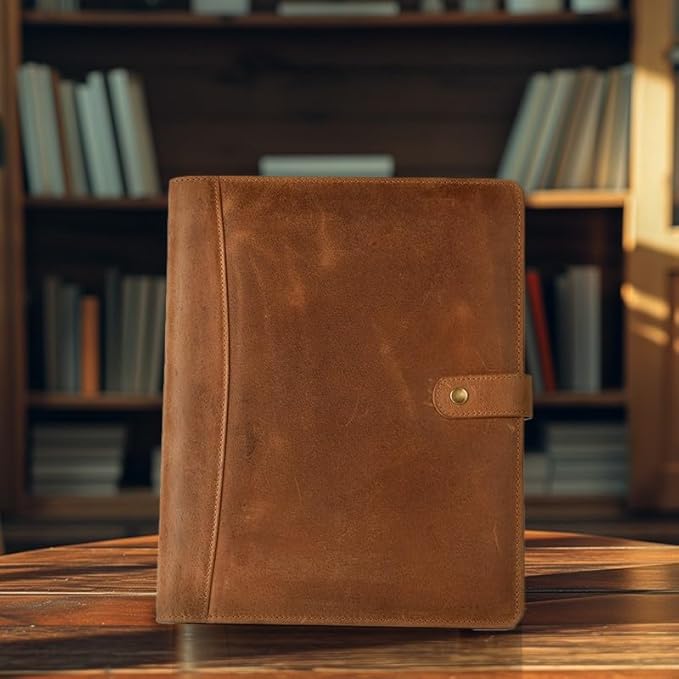 Leather Village Leather Portfolio Organizer - Professional Business Padfolio for Men & Women - Document Card Holder, Resume Folder, Folio for A4/Letter Size Writing Legal Pad- Tan Brown