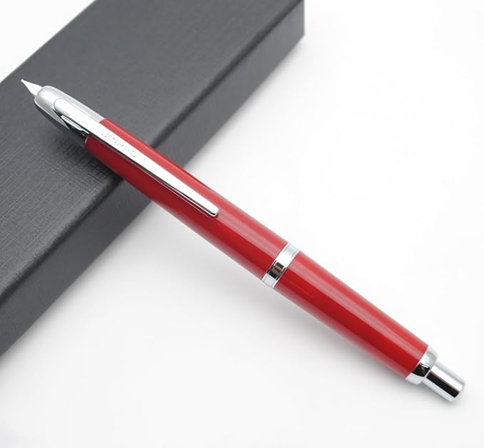 JINHAO 20 Press Fountain Pen, Retractable Capless Resin Pen with Ink Converter (F Nib 0.5mm, Wine Red)