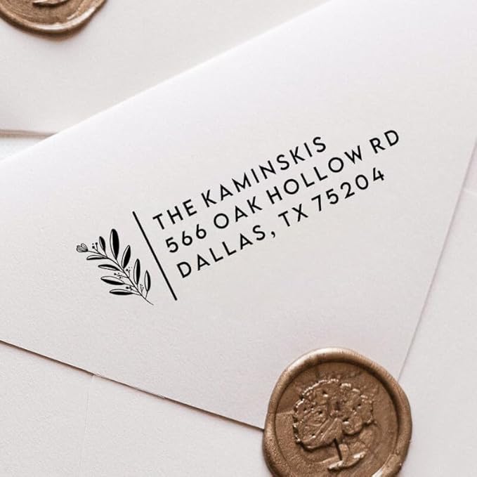 Custom Floral Address Stamp | Choose from 12 Designs | Multiple Ink Color Options | Envelope Return Address Stamp for Couple or Family (Design 2, Large)