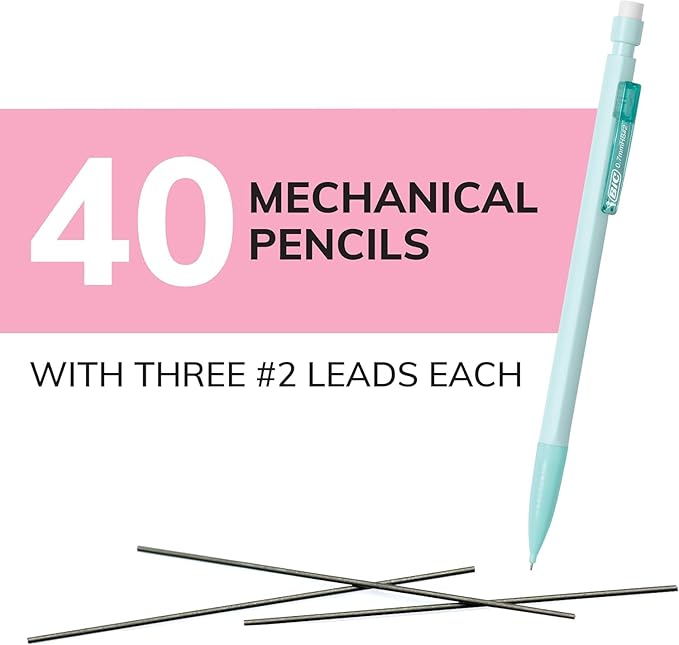 BIC Xtra Smooth Mechanical Pencil with Erasers, 0.7 mm Point, Refillable, 40-Count Pack