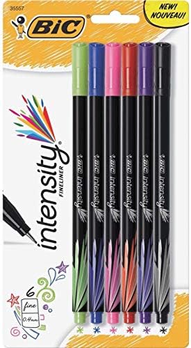 BIC Intensity Fineliner Marker Pen Set, Fine Point Pens (0.4 mm), Assorted Colors, 6-Count Pack, Markers for School