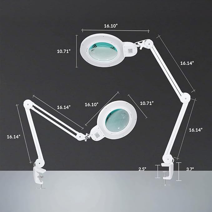 Neatfi XL Bifocal LED Magnifying Lamp, 7-Inch Acrylic Lens, 5D/20D Magnification, Hands-Free, Dimmable, 168 SMD LED, Adjustable Arm for Crafts, Reading, Close Work (White, CCT with Clamp)