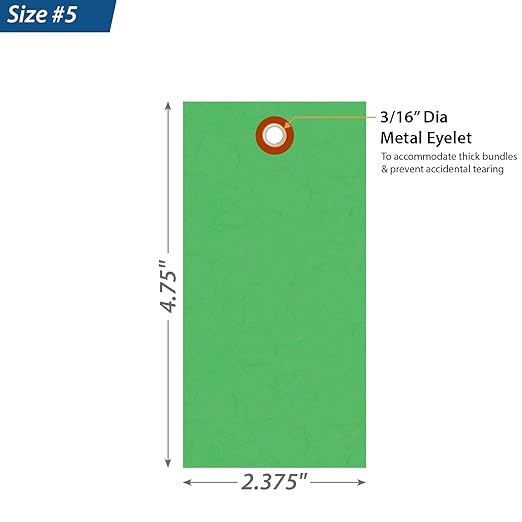SmartSign (Pack of 100) 4.75 x 2.375 inch “Green” Blank Tyvek Shipping Tags with Metal Eyelets, Size #5, 8 mil Thick Tyvek, Made in USA