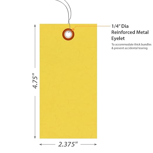 SmartSign “Yellow Tyvek Shipping Tags with Wire”, Size #5, Write on These Tags with a Pen or Marker 4 3/4" x 2 3/8" | Pack of 1000, Made in USA