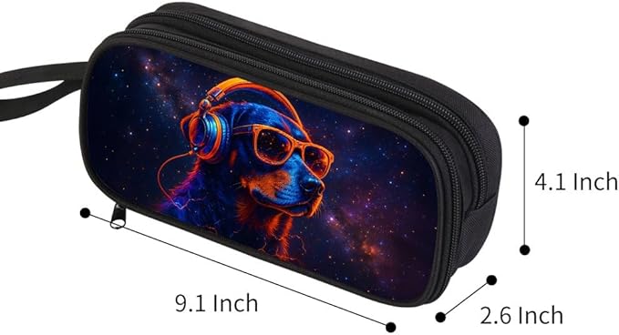 HiMagics Children's Pencil Case, Large Zipper Pencil Pouch for Boys with Two Compartments Boys Pen Pouch for School Dog Pencil Bag, Black