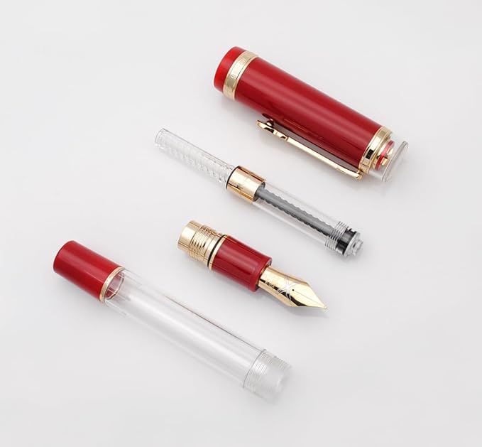 JINHAO 1935 Fountain Pen TIANDAO Series #8 Nib Ink Pen with Guitar-Shaped Clip and Ink Converter (F Nib 0.5mm, Red)