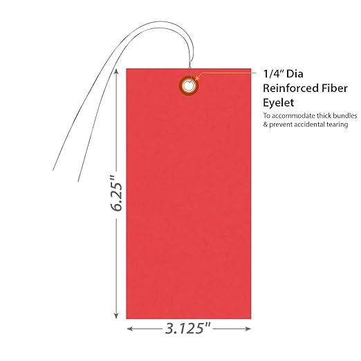 SmartSign Red Tyvek Shipping Tags with Wire, Size #8 | 6 1/4" x 3 1/8", Pack of 1000