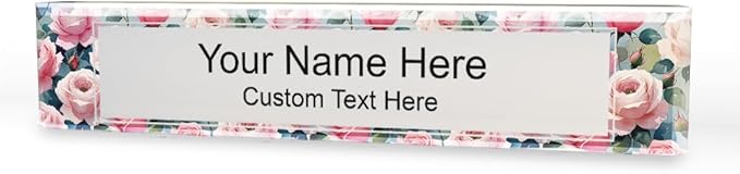 Signs ByLITA Floral Pattern Customized Nameplate | Rose Blush Personalized Full Color Acrylic Desk Sign