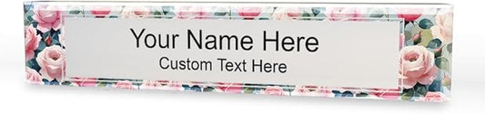 Signs ByLITA Floral Pattern Customized Nameplate | Rose Blush Personalized Full Color Acrylic Desk Sign