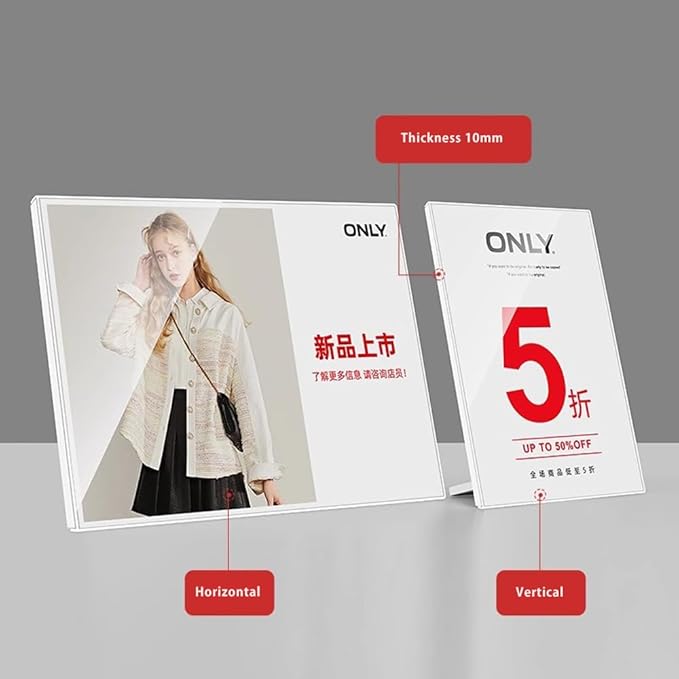 ECKEK Acrylic Sign Holder A3/A4/A5 Menu Displays L Shape Sign Stand Table Top Sign Stand (Horizontal A5 210×148mm/ 8.27×5.83 inches)