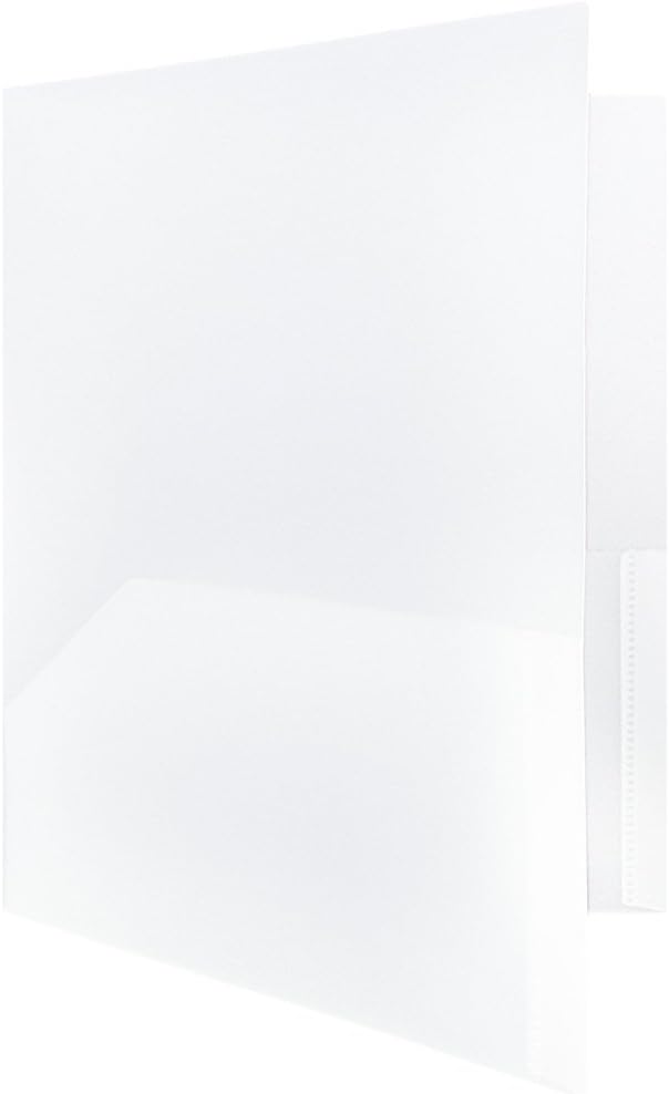 JAM PAPER Plastic Color POP Folders - 2 Pocket Durable Folders with Metal Prongs Fastener Clasps - Clear - Bulk 96/Pack